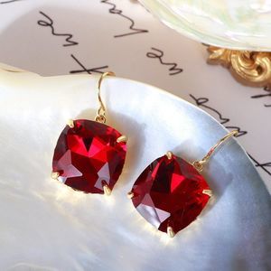Tory Burch Crystal Hook Drop Earrings - RED with Dust Bag